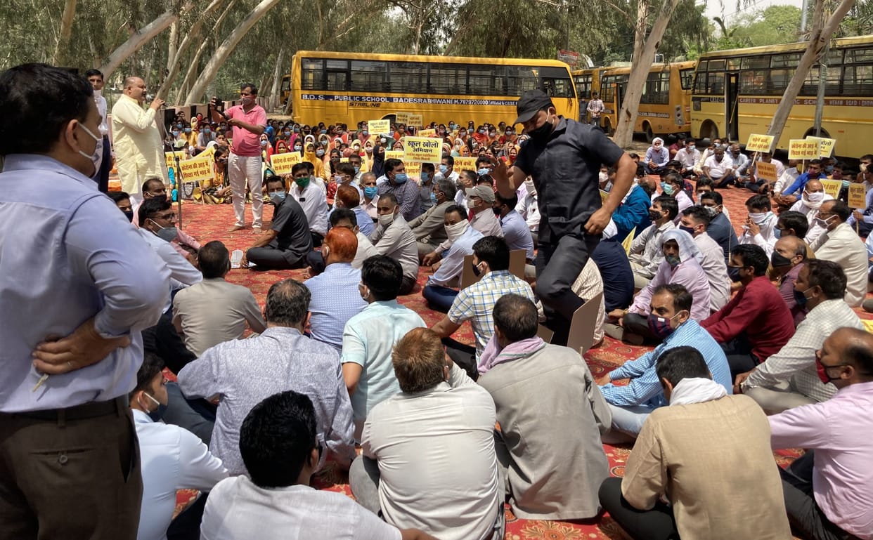 private school association protest, school reopen, given buses keys to administration