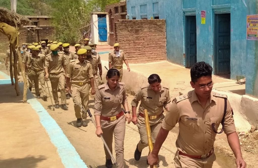 Police is feeling security by wandering in the village