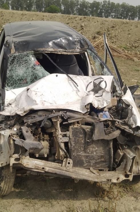 Two passengers in a car collided with private bus, brother injured
