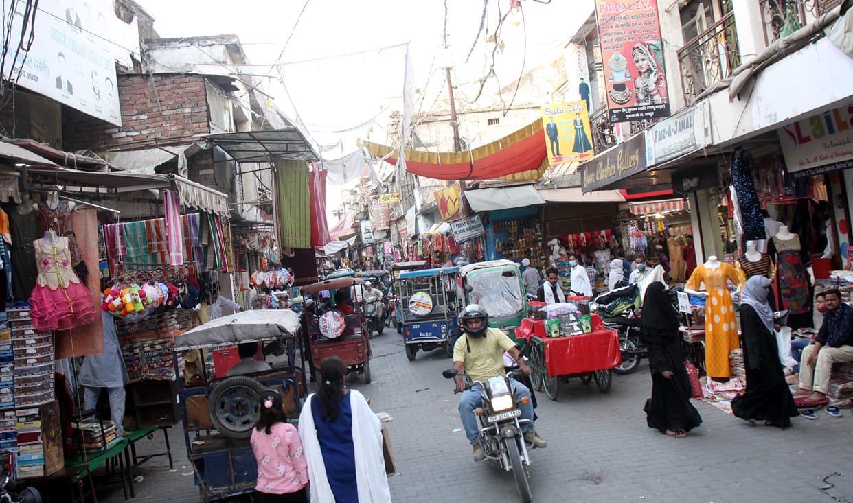 Open market after lockdown, people shop
