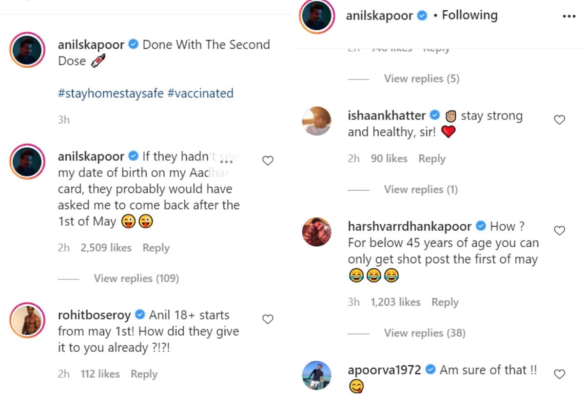 Anil Kapoor Has Done With Second Dose Of Cororna Vaccine Rohit Roy And Harshvardhan Kapoor Reacted