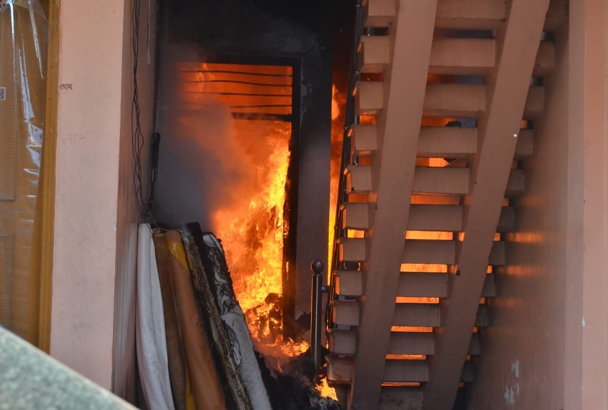 Local people rescued a family stranded after fire broke out at house