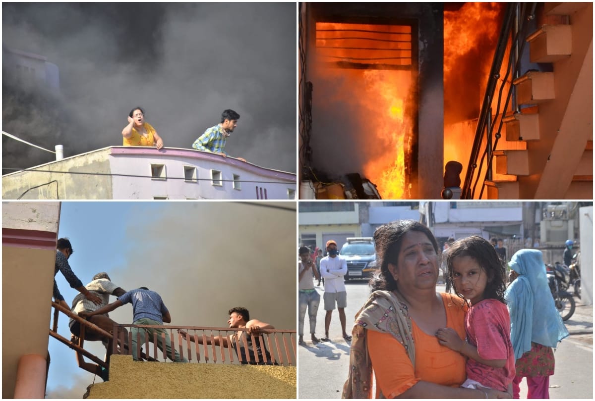 Local people rescued a family stranded after fire broke out at house