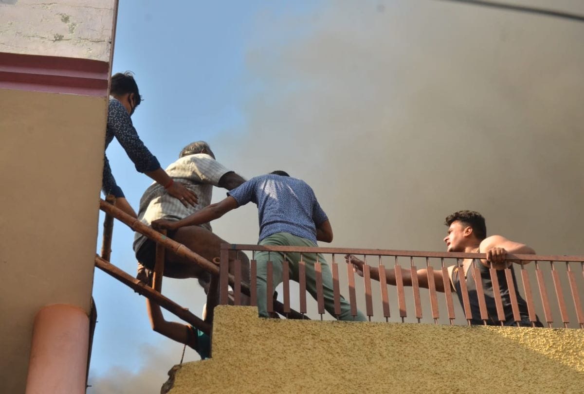 Local people rescued a family stranded after fire broke out at house
