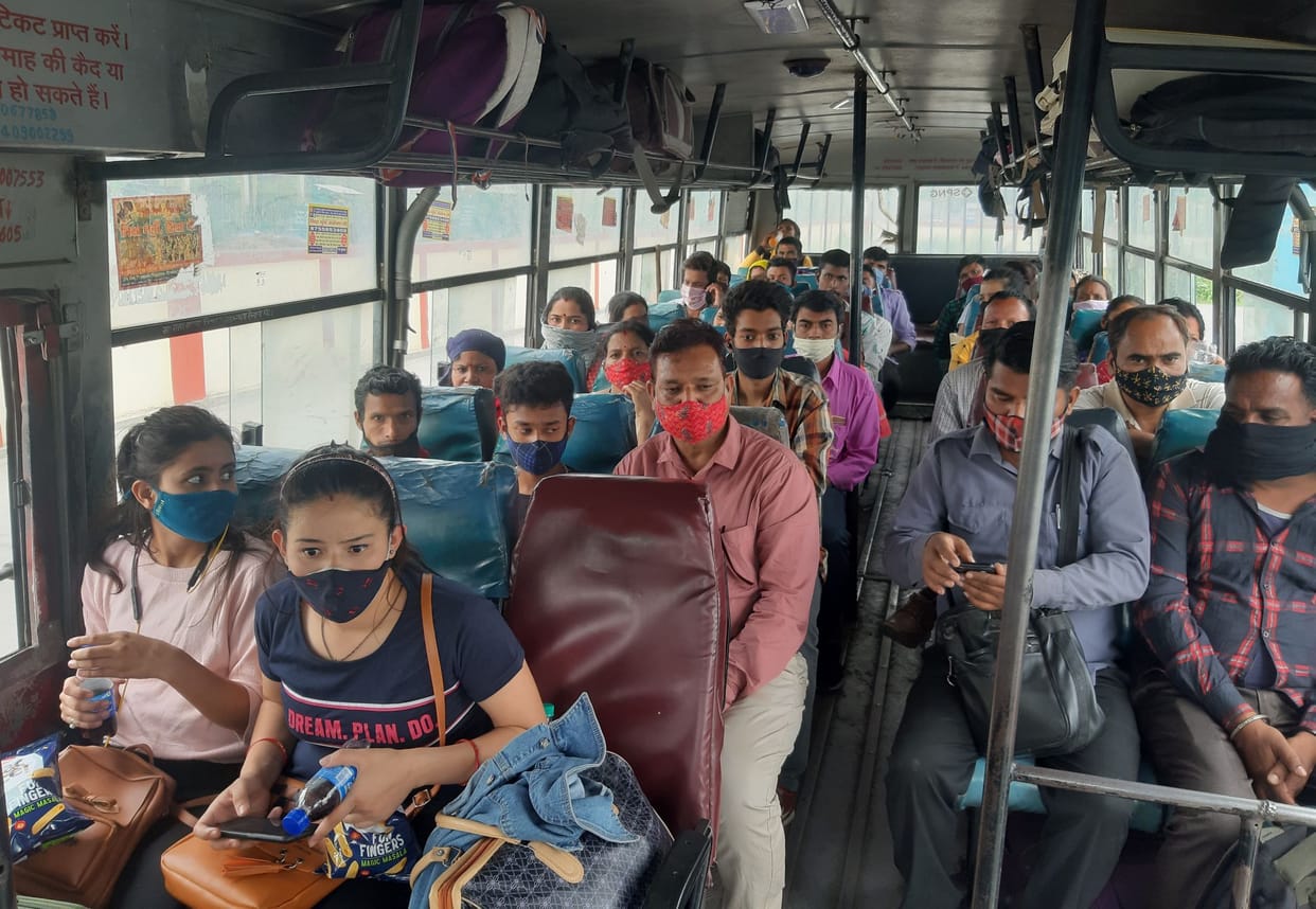 No Social Distancing in Roadways  Buses