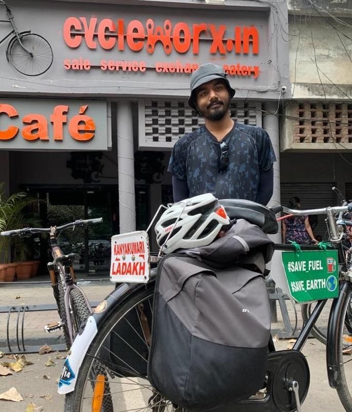 Awareness to make people aware .. Chandigarh arrived on bicycle from Kanyakumari .. Now will go to Leh