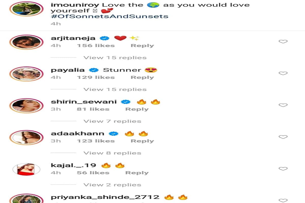 mouni roy posing with sunset in chikankari outfit in hindi