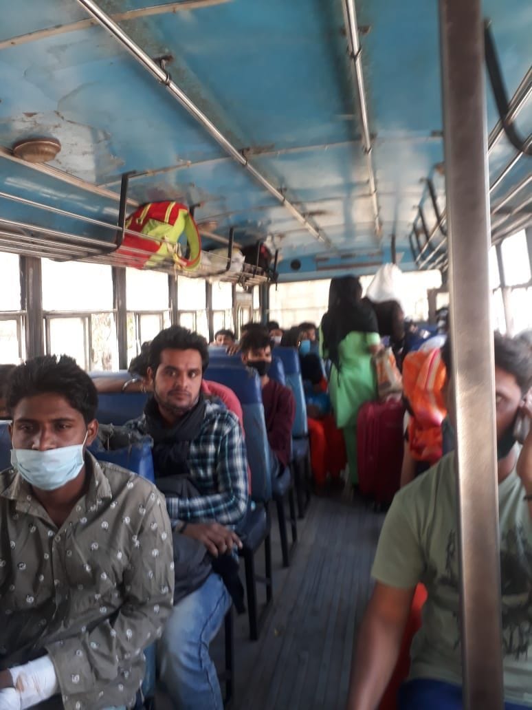 Buses are packed with passengers