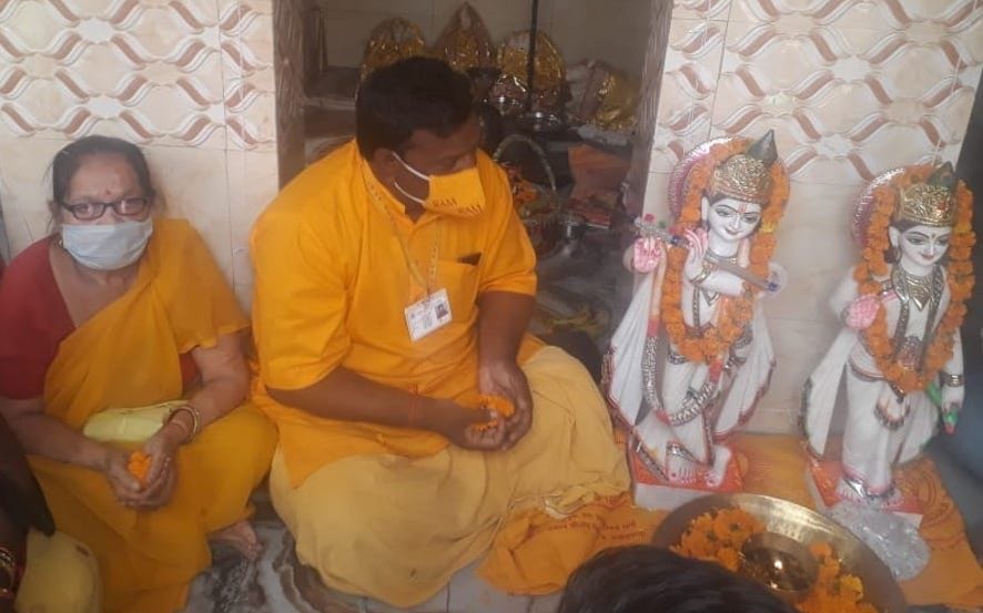 Statue of Radha-Krishna installed with chanting