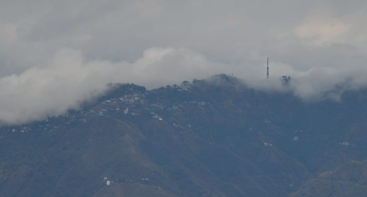 The weather is pleasant due to rain .. View of Kasauli from Chandigarh