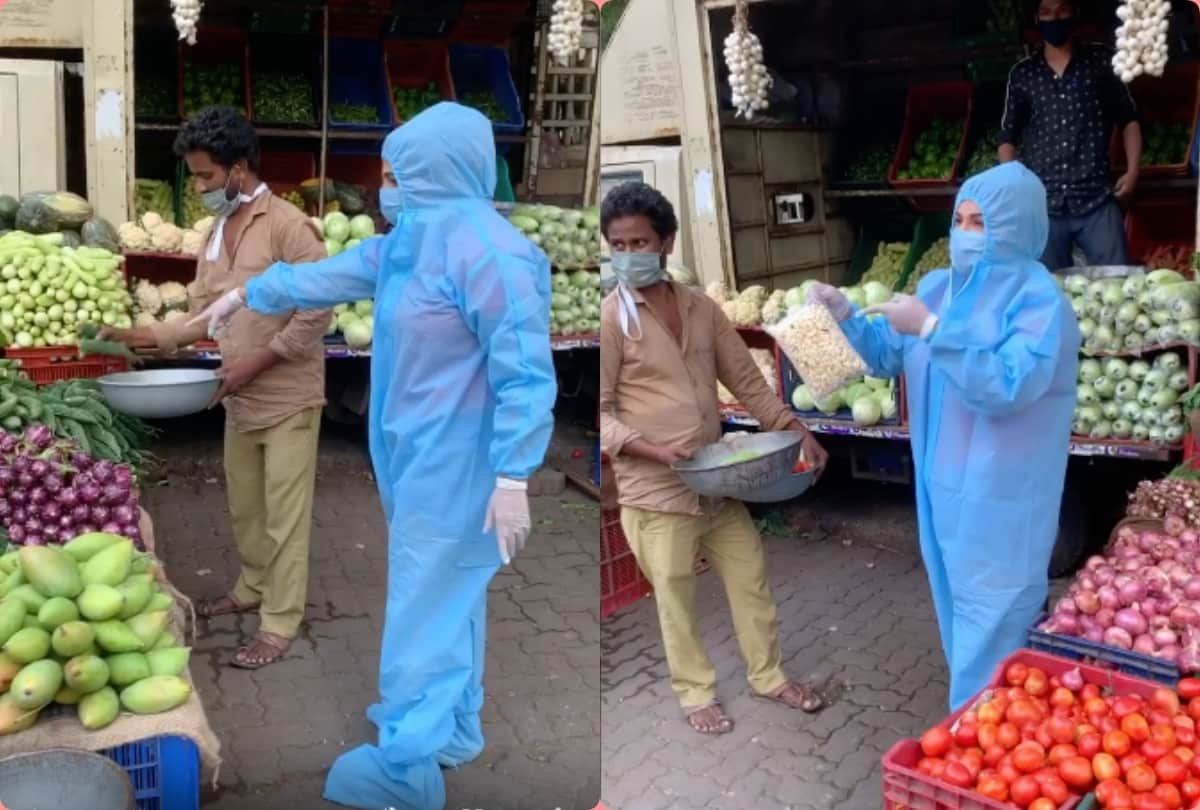 rakhi sawant spotted in ppe kit buying vegetables from mumbai streets amid lockdown and corona outbreaks