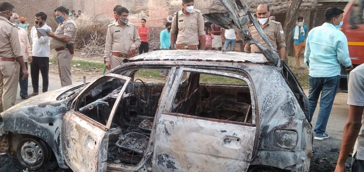 The car was set on fire when the girl collided, the riders were beaten up