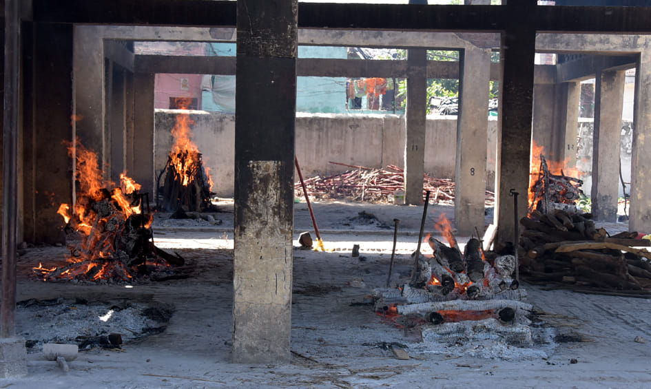 A procession of dead bodies continued at the crematorium