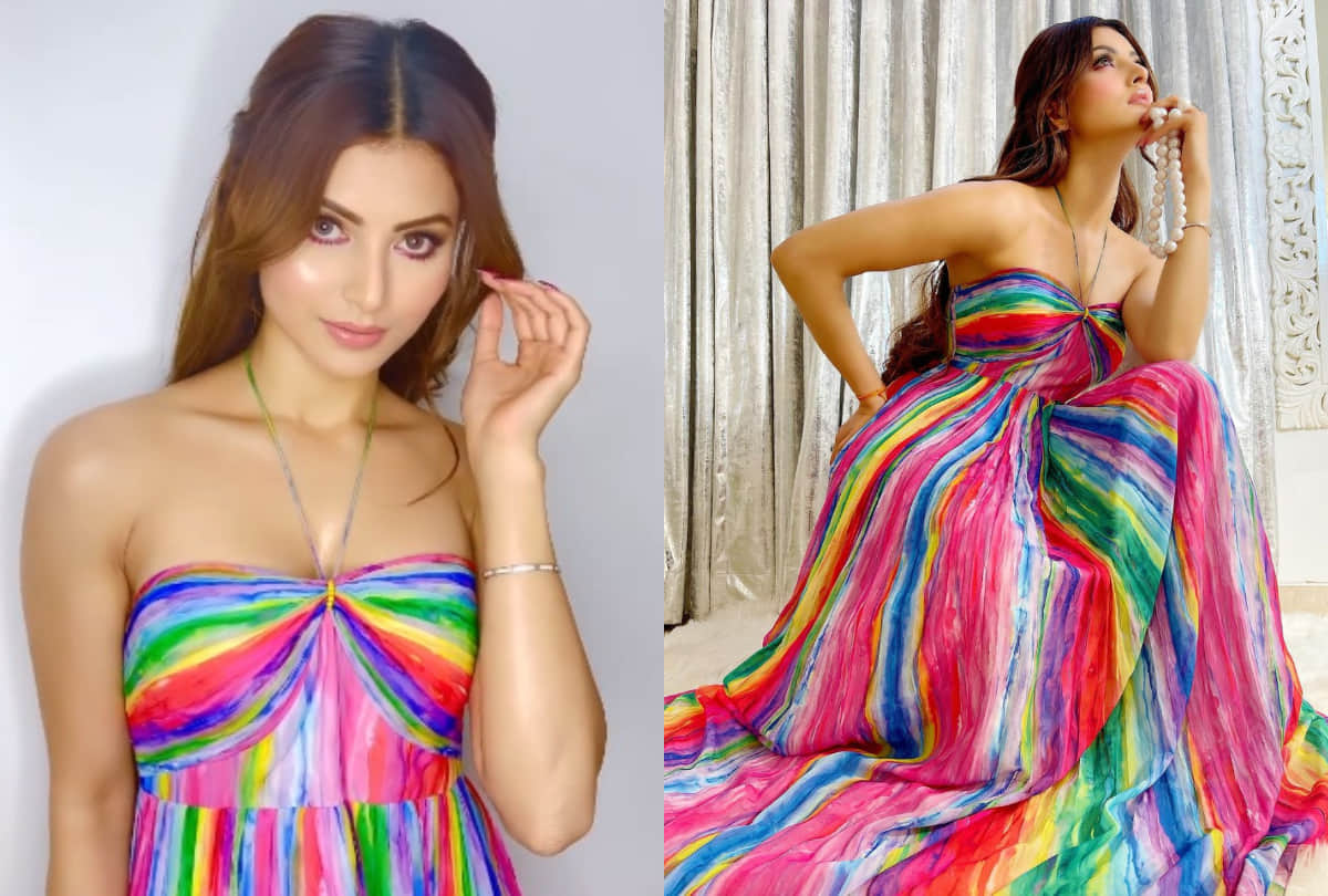 urvashi rautela colourful maxi dress photos viral