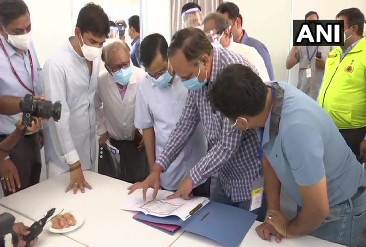 Arvind Kejriwal and Satyendar Jain visit the special COVID Care Centre is being built near GTB Hospital