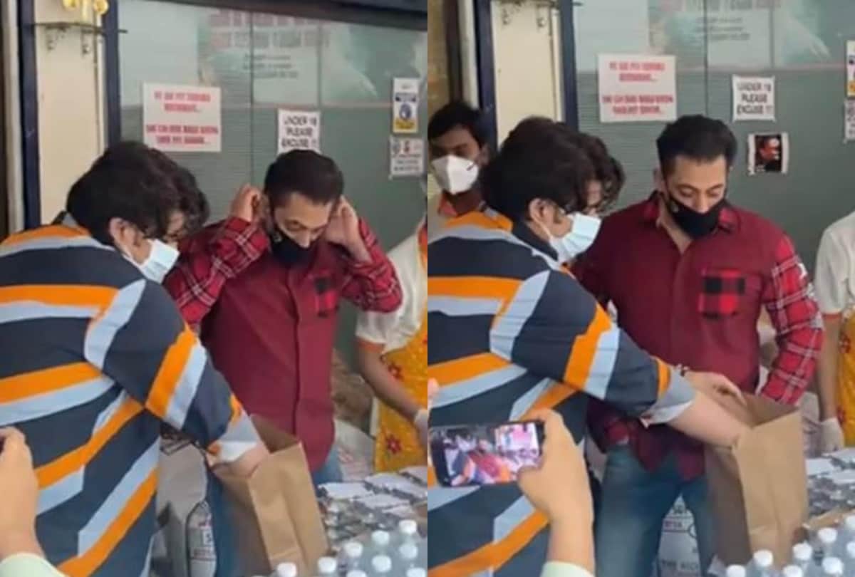 Salman Khan distributed 5 thousands food packet to frontline wokers in corona era tasted food himself video viral