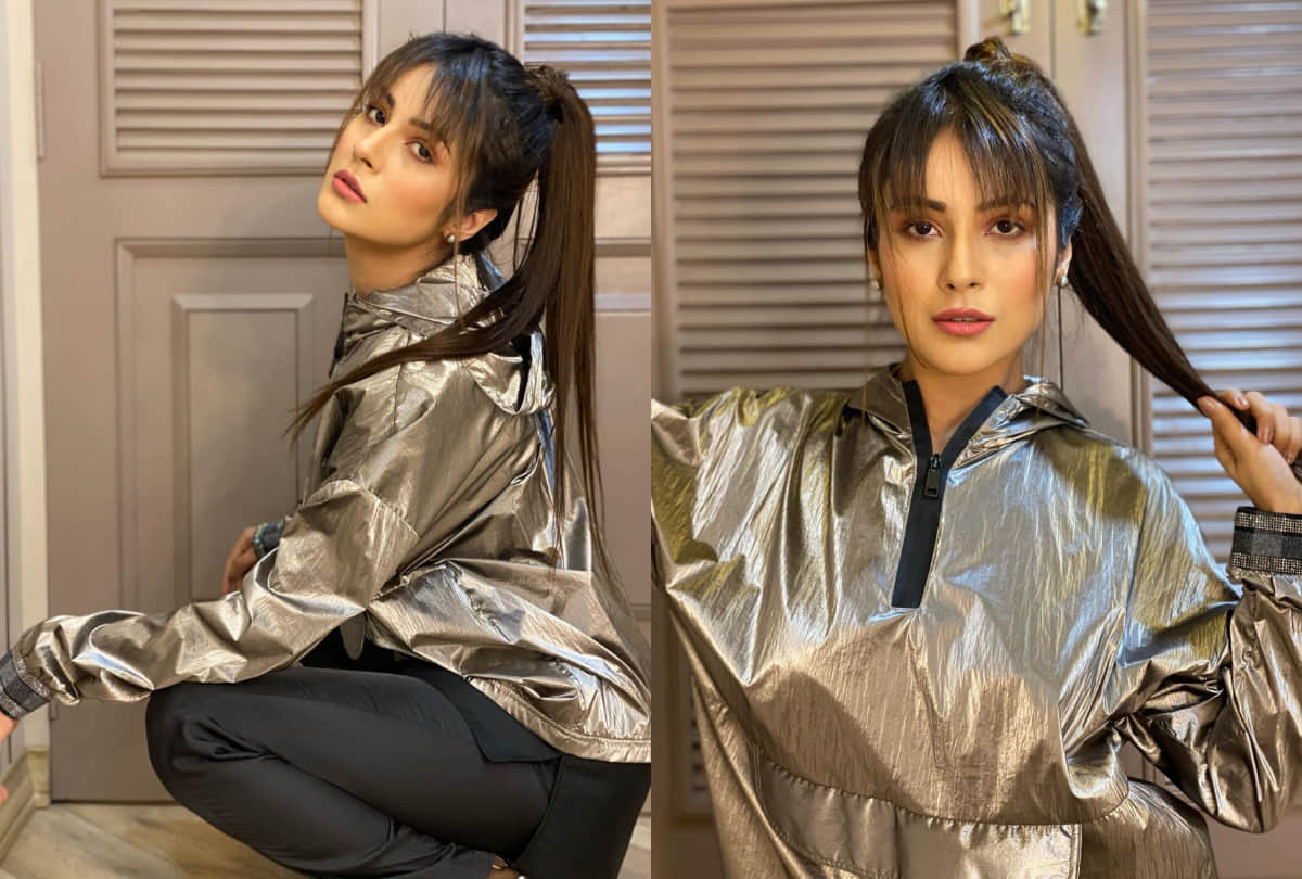 shehnaaz gill in metallic jacket with black pant looking smoky hot