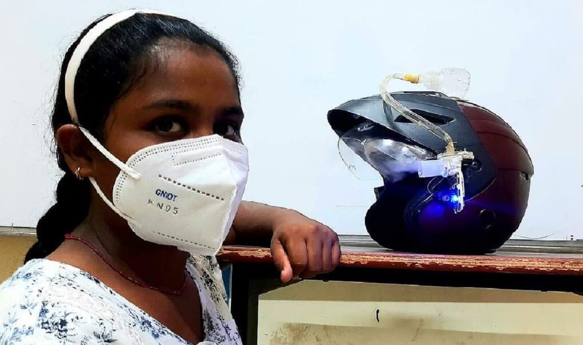 The wonders of little hands: a student of class six made 'covid safety helmet, will sanitize on the way