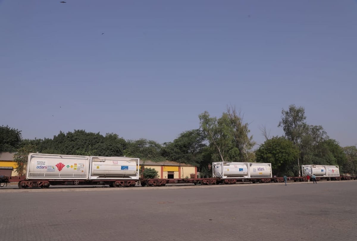Oxygen Express carrying many tankers Liquid Medical Oxygen ICD Okhla Delhi faridabad gurugram