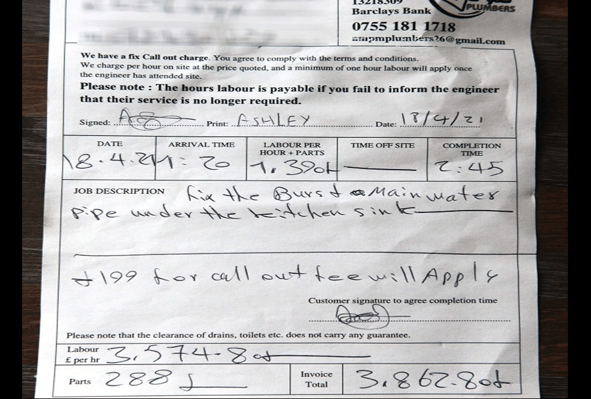 britain plumber demand 4 lakh rupees for repair a pipe bill goes viral