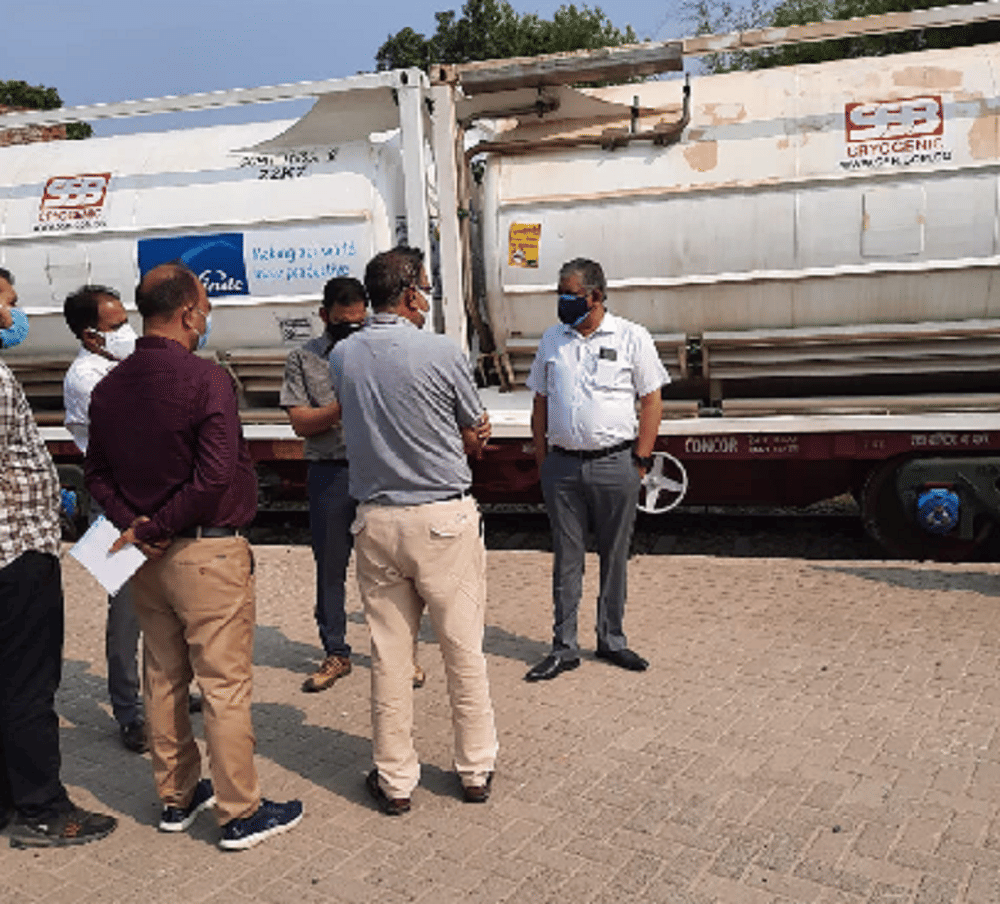 Oxygen express from Durgapur carrying 40 metric tons of life in two containers in varanasi