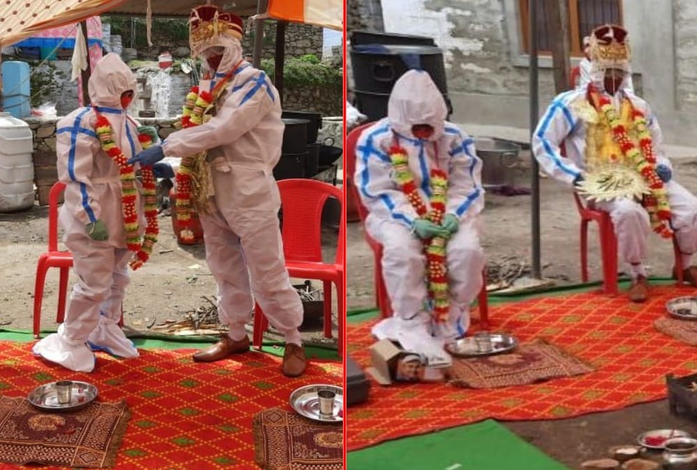 Coronavirus in Uttarakhand: Bride and Groom Doing marriage after Wearing PPE Kit in nainital