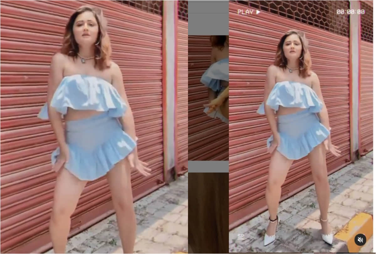 rashmi desai hot dancing moves in sky blue tube top[ and mini skir
