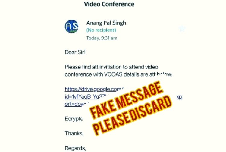 The fake link message of vice army chief video conferencing viral on Social media