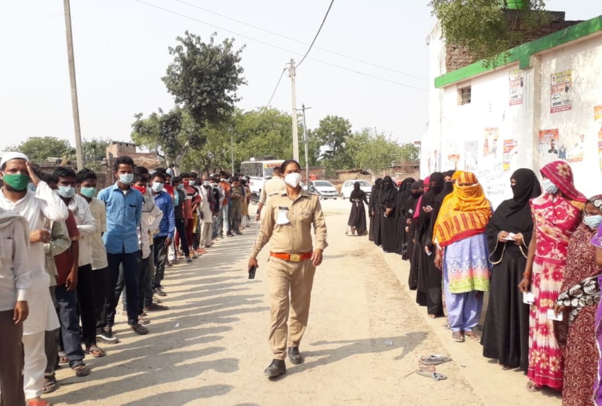 Voting for the pradhan posts in many districts in Uttar Pradesh.
