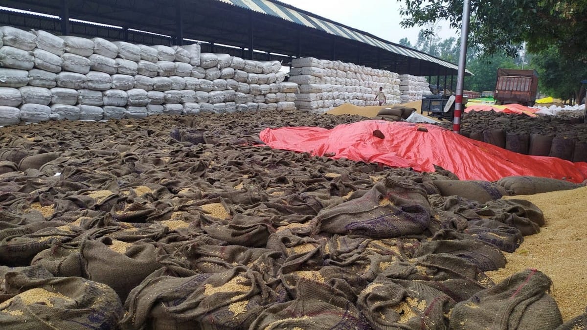 Hundreds of quintal wheat were drenched in rain at purchasing center chandauli