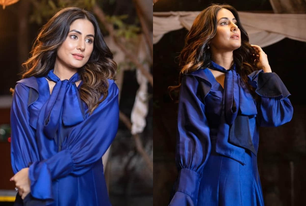 hina khan chic and classy look in blue dress from latest song