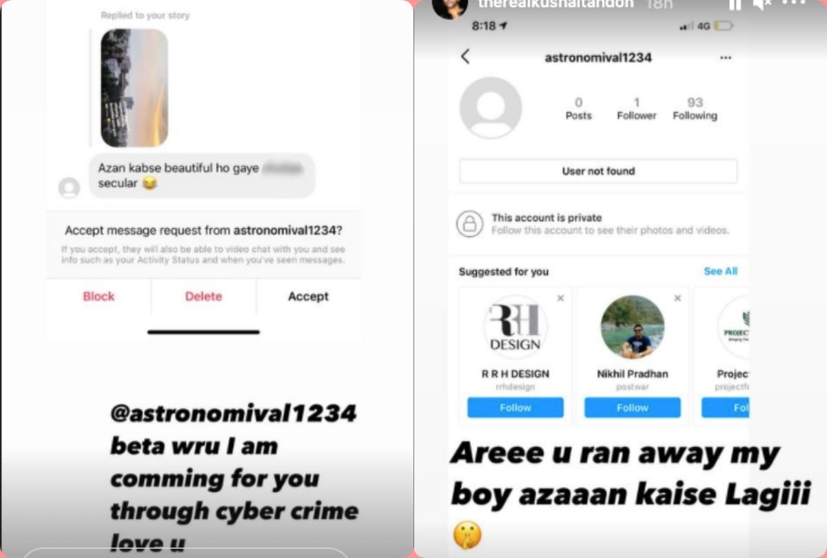 Kushal Tandon reply to troller on azaan on instagram post said he will come through cyber crime