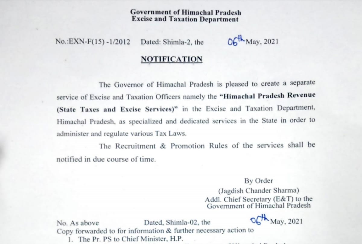himachal pradesh revenue services notification by state government