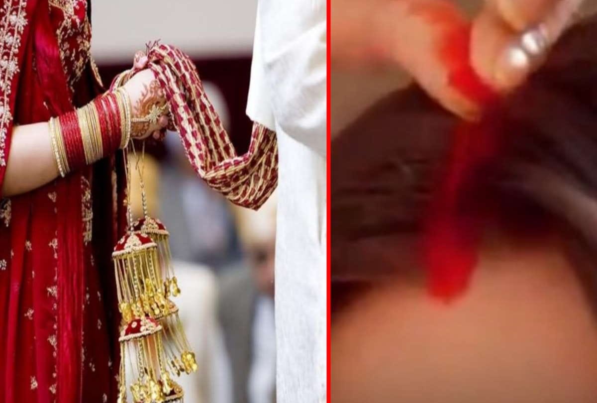 Lover fill vermilion on bride in front of groom During wedding at Gorakhpur