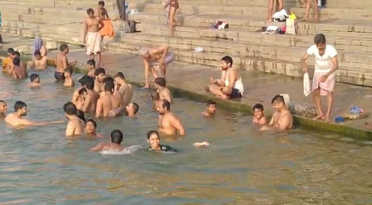People take dip in ganga on akshaya tritiya in varanasi 