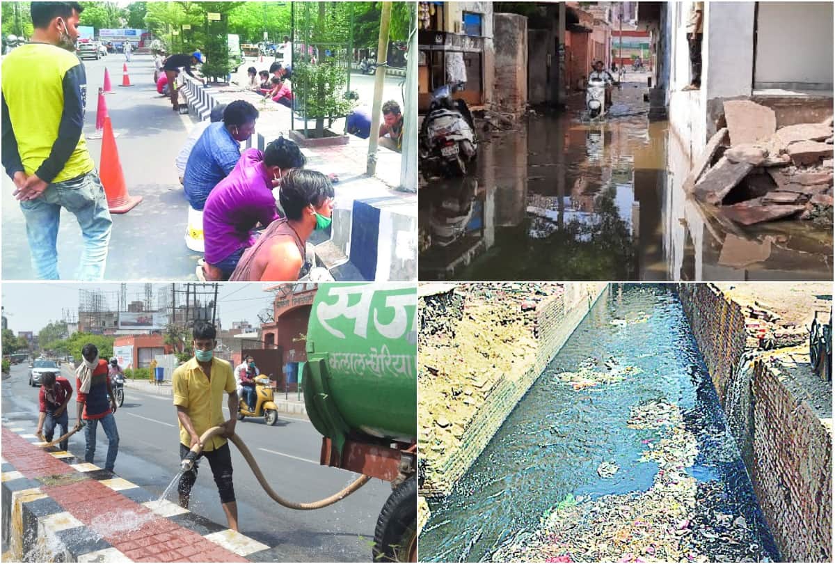 water logging on roads due to drainage overflow in agra