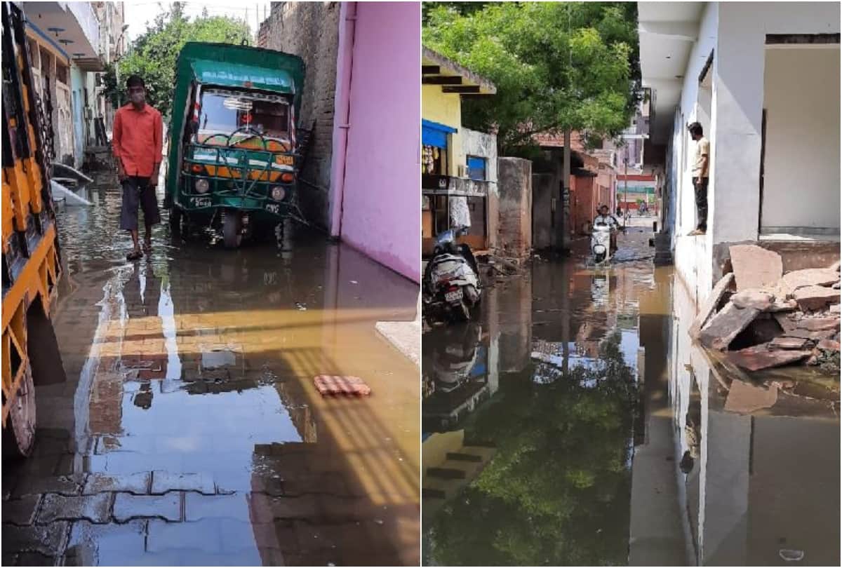 water logging on roads due to drainage overflow in agra