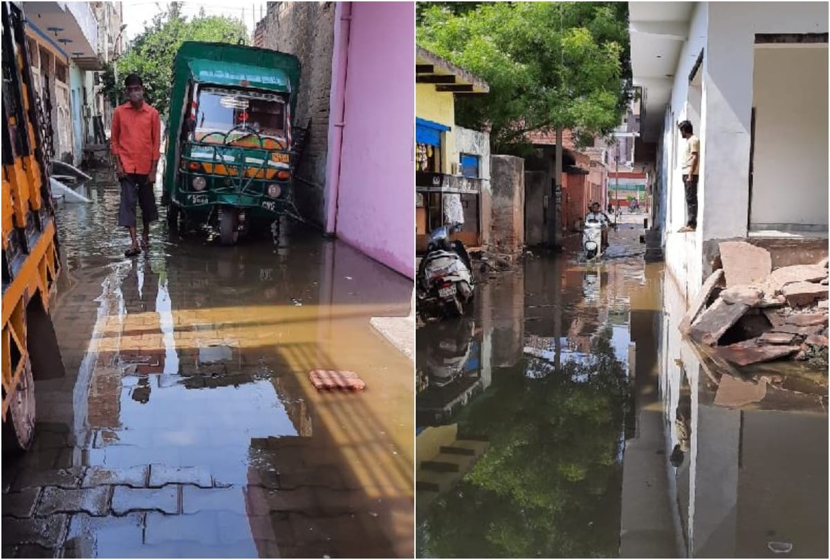 water logging on roads due to drainage overflow in agra