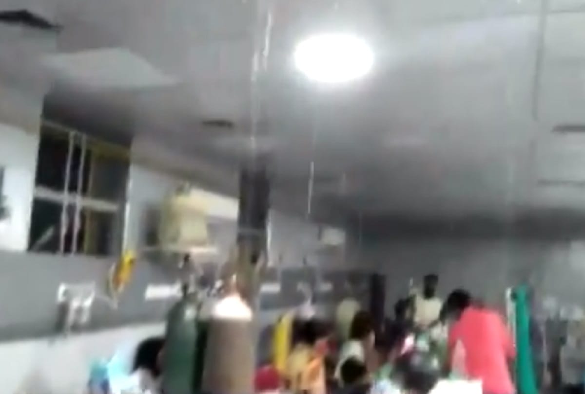 Water enters COVID19 ICU ward of the district hospital in Rajgarh as its roof leaks after rain in the region