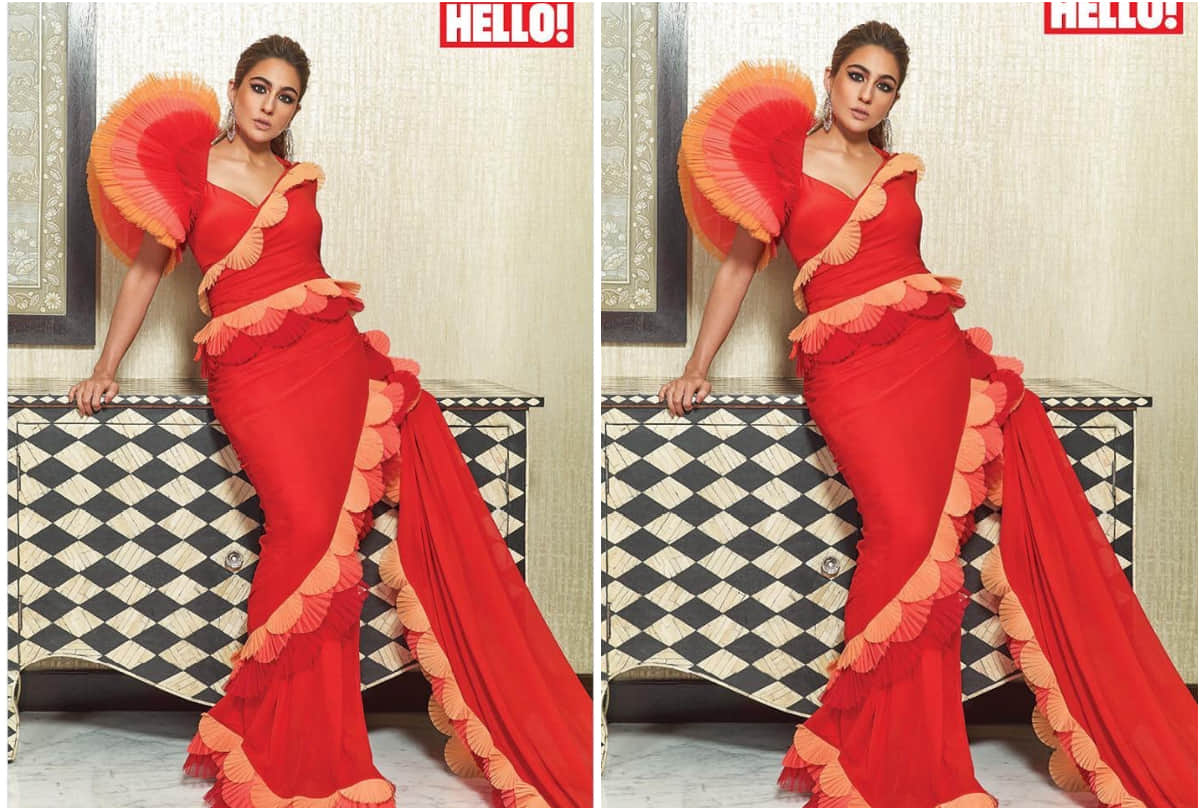 sara ali khan trolled for her dramatic sleeve blouse and saree called natraj pencil