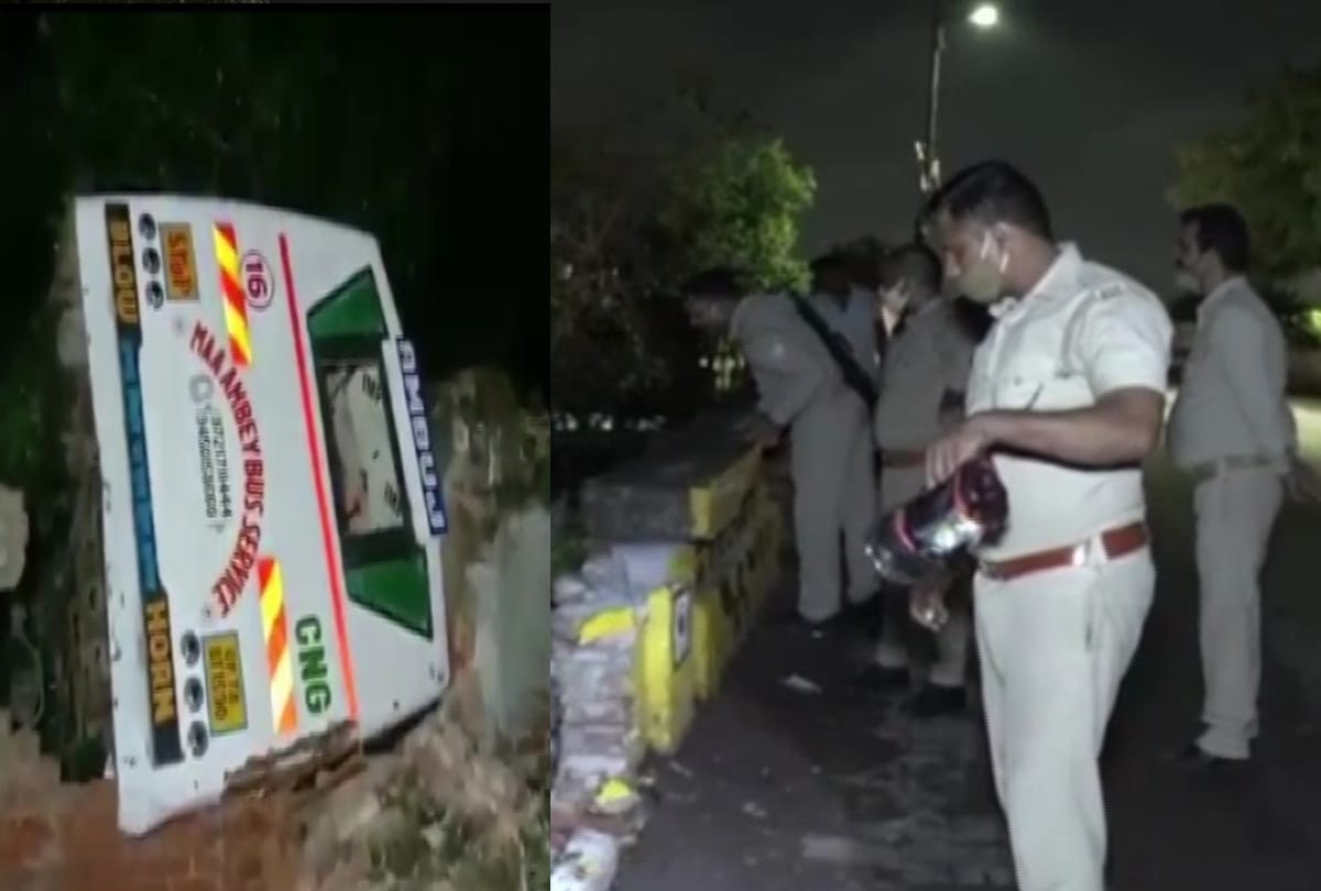 Kanpur bus fall off flyover 4 out of 16 passengers injured no casuality all update