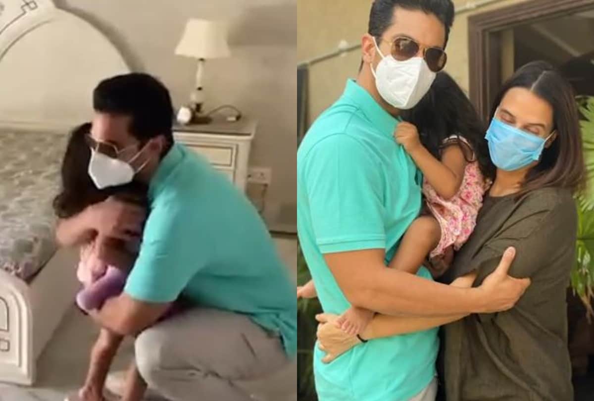 Angad Bedi returned home after tested negative for covid 19 hugged wife and daughter video goes viral