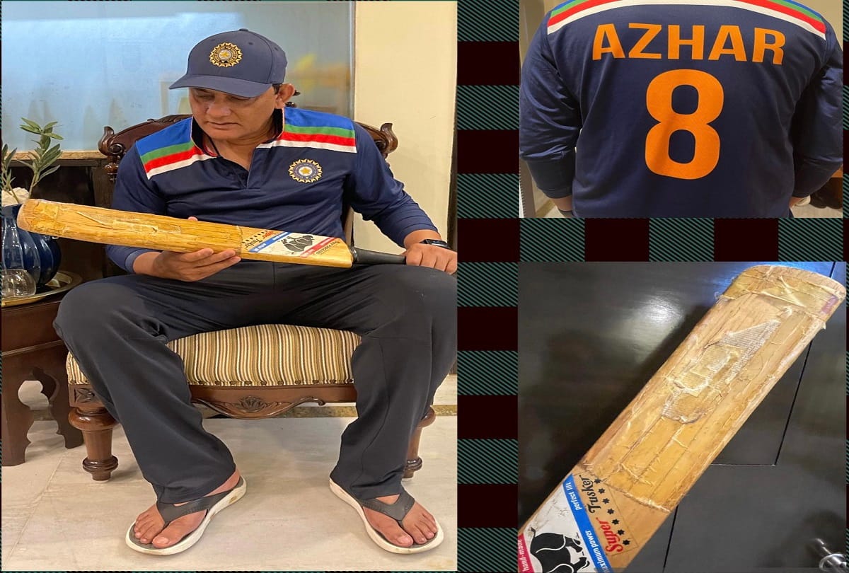 cricket player mohammad azharuddin shares photo of record breaking bat via social media
