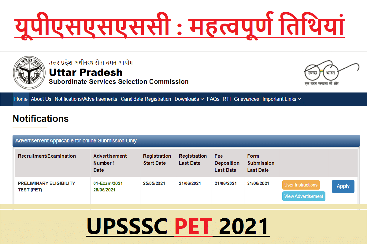upsssc pet 2021 notification released online form available at upsssc.gov.in apply online upsssc