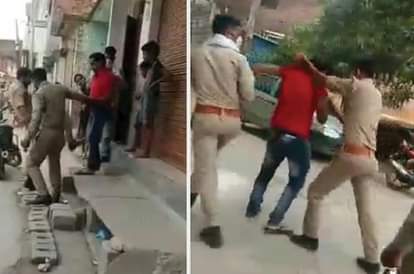 दुकानदार को घसीटते हुए साथ ले गए पुलिसकर्मी