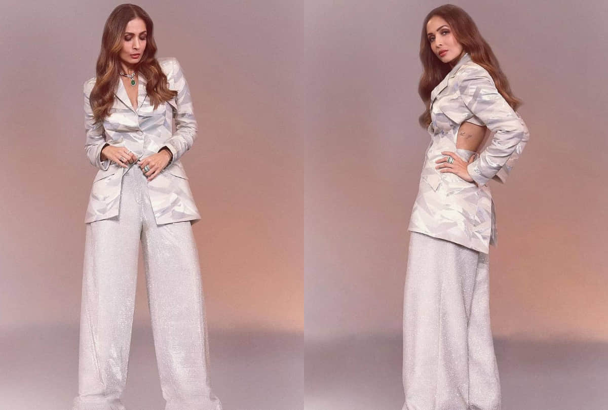 malaika arora silver oversized pant and blazer in reality show