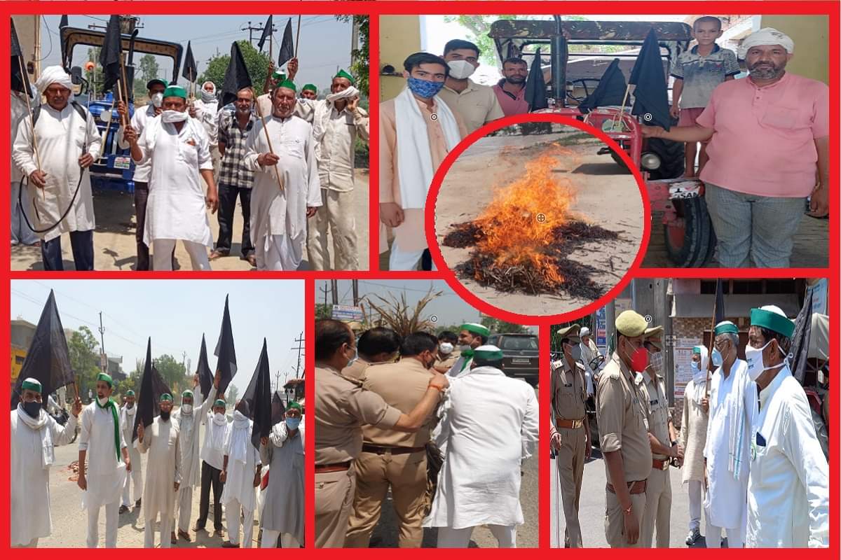 The farmers have protested by black flags and effigies burnt of the government against the agricultural laws in the districts of western UP