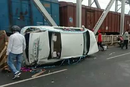 Five injured including groom and bride after overturning car in kushinagar