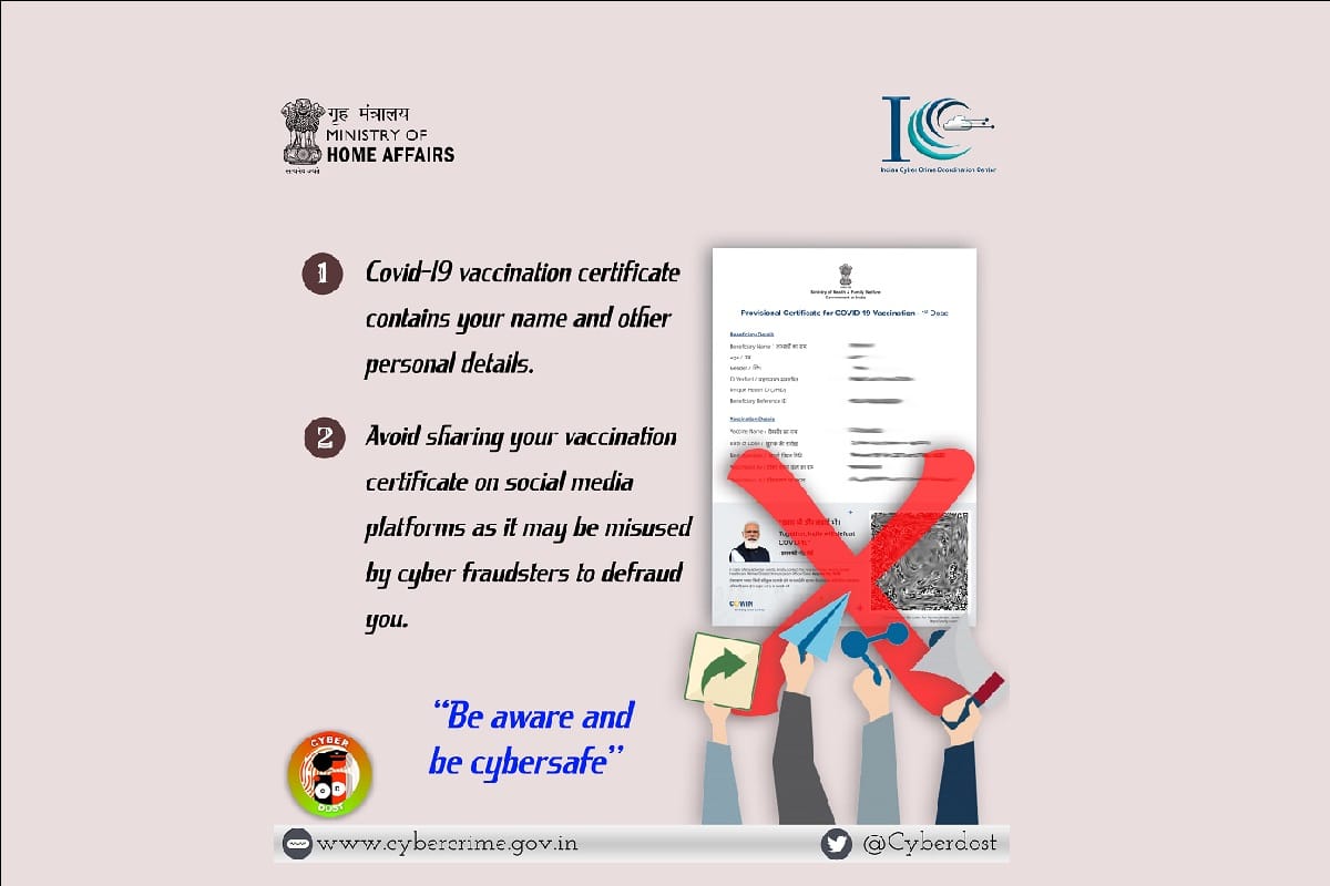 Dont share vaccination certificate on social media alert by cyber dost