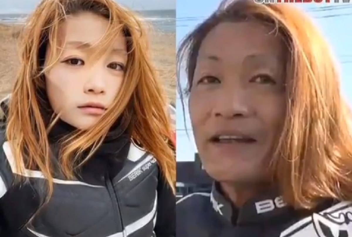 Interesting news of japan young female biker reveled as 50 years old man